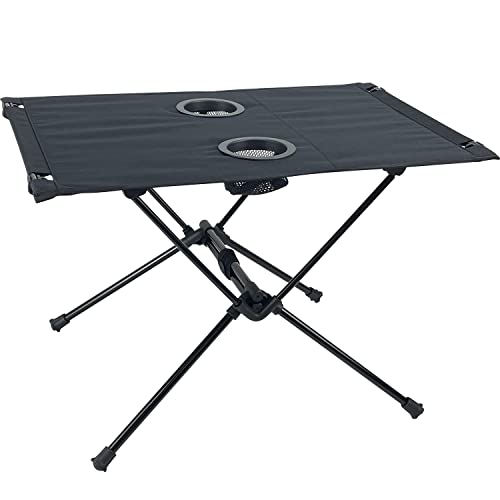 Sutekus Folding Camping Table with 2 Cup Holders Compact Lightweight Hard Top Camping Table with Storage Bag