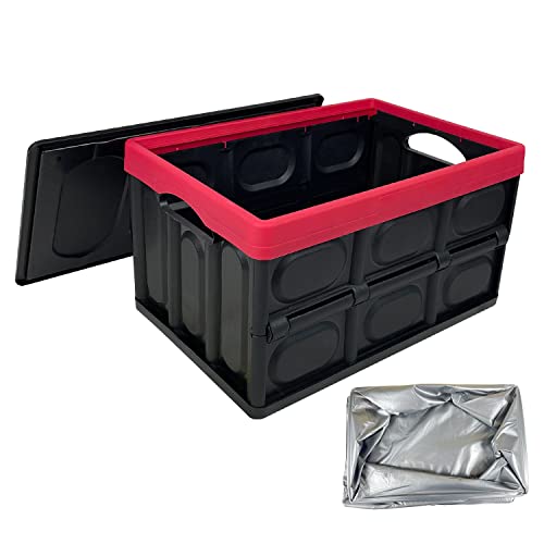 Sutekus Lidded Storage Bins Stackable 30L Storage Crates Collapsible Storage Box For Office Books Grocery Wardrobe