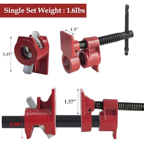 Sutekus Pipe Clamps 2 PACK Wood Gluing Pipe Clamp Set Heavy Duty Woodworking Cast Iron Clamp Fixture