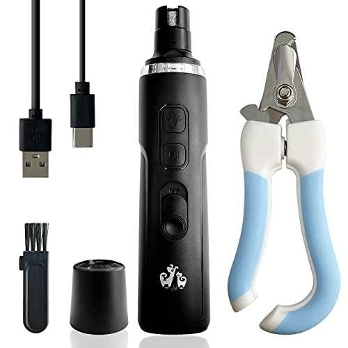 Sutekus Dog Nail Grinder Pet Nail Grinder with Nail Clippers Set Rechargeable Pet Nail Trimmer with LED Light for Small Medium Large Dogs & Cats