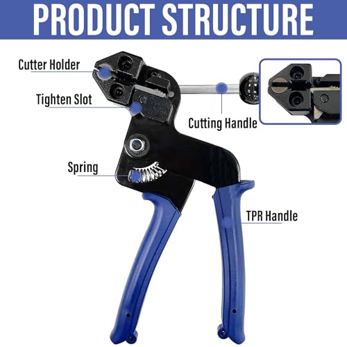 Sutekus Cable Tie Gun Kit Stainless Steel Tie Tool with 100 Pieces Stainless Steel Cable Zip Ties for Fastening & Cutting Up To 12mm Width Cable Ties