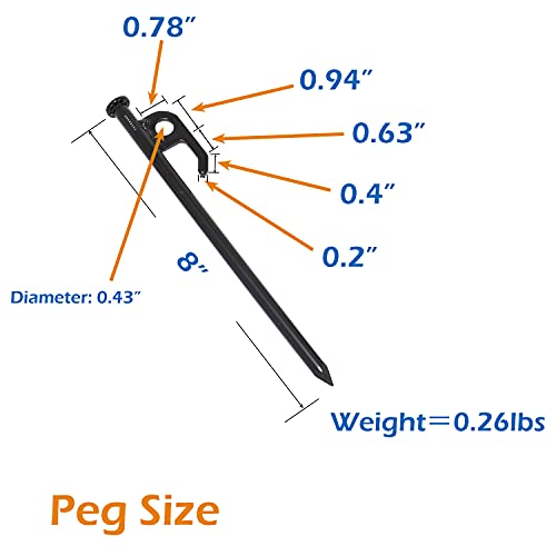 Sutekus Metal Tent Stakes with Reflective Pull Cord Heavy-Duty Forged Steel Tent Pegs Solid Tent Anchors and Camping Spikes for Camping Hiking Outdoors