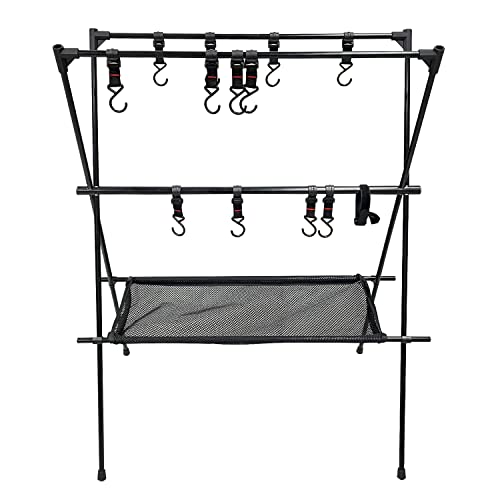 Sutekus Cookware Hanging Rack Collapsible Multifunction Camping Stand Triangle Rack Outdoor Tools Hanging Organizer with Hooks