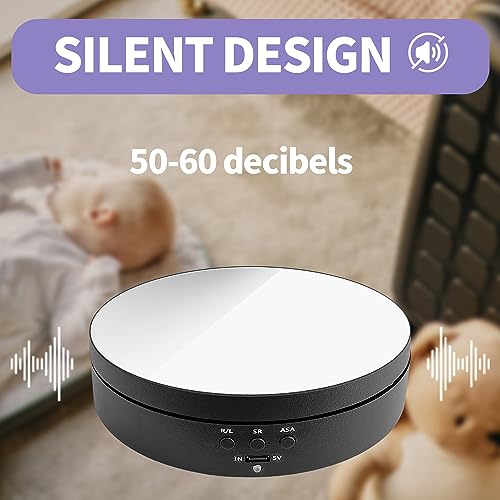 Sutekus Rotating Display Stand 360 Degree Motorized Turntable Revolving Base with Mirror Glass for Photography Live Streaming Products Jewelry 3D Models