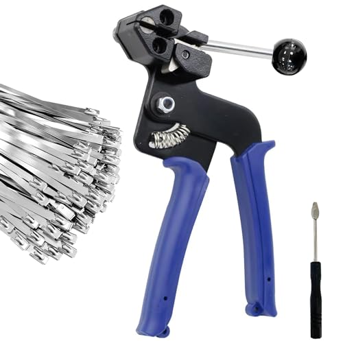 Sutekus Cable Tie Gun Kit Stainless Steel Tie Tool with 100 Pieces Stainless Steel Cable Zip Ties for Fastening & Cutting Up To 12mm Width Cable Ties