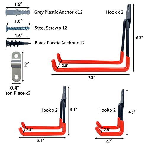 Sutekus Garage Hooks Heavy Duty Garage Storage Utility Hooks Wall Mount Hangers with Anti-Slip Coating for Tools Ladders Bikes