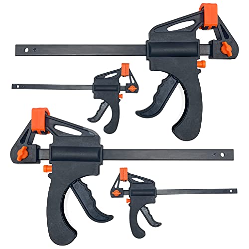 Sutekus Ratchet Bar Clamps Trigger Clamp Set 4-Inch Wood Clamp 6-Inch Clamp Spreader for Woodworking DIY Securing, Set of 4