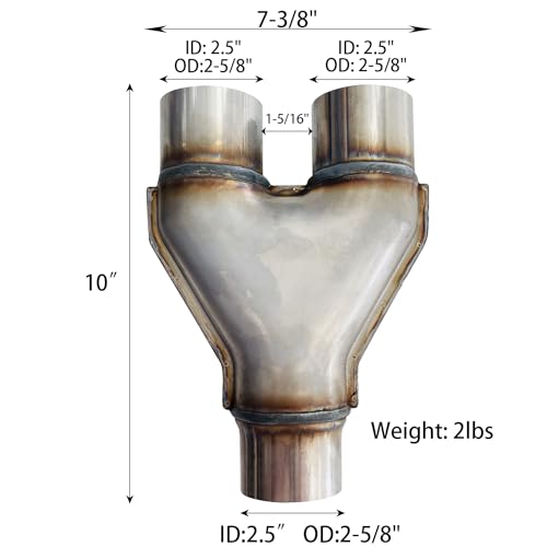 Sutekus Exhaust Y Pipe Stainless Steel 2.5" Single to 2.5" Dual Exhaust Adapter Connector Universal Exhaust Pipe Connector