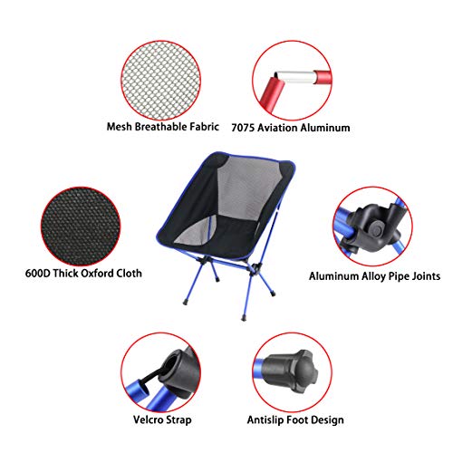 Portable Chair Camping Chairs Folding Chair Ultralight Camp Chair with Carry Bag Compact Backpacking Chairs for Beach, Fishing, Hiking, Picnic, Lawn Chairs