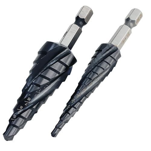 Sutekus Step Drill Bits Four Spiral Flute Cobalt Step Drill Bit Aluminium Titanium Nitride Coated Bit for Metal, Stainless Steel, Aluminum, Wood, Plastic