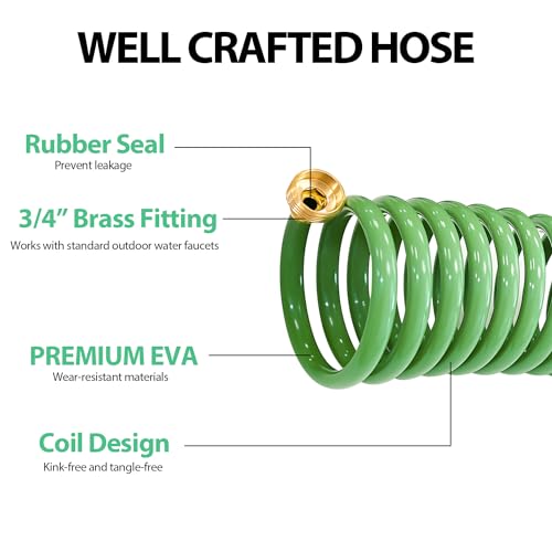 Sutekus Coil Hose Water Hoses Coiled Boat Hose Lightweight Self Coiling Garden Hose With 3/4 inch Brass Fittings