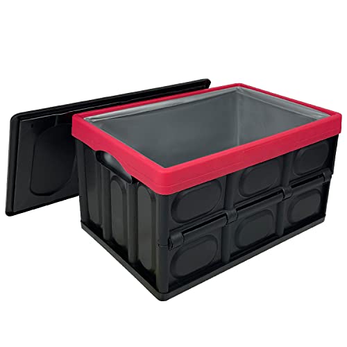 Sutekus Lidded Storage Bins Stackable 30L Storage Crates Collapsible Storage Box For Office Books Grocery Wardrobe