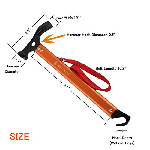 Sutekus Peg Hammer Wedge Hammer Tent Hammer Camping Hammer Lightweight Aluminum Outdoor Mountaineering Travel Multifunction High Carbon Steel Aluminum Outdoor Mountaineering Tourism Camping