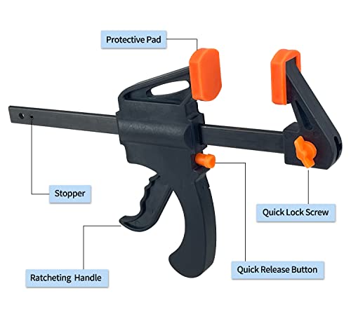 Sutekus Ratchet Bar Clamps Trigger Clamp Set 4-Inch Wood Clamp 6-Inch Clamp Spreader for Woodworking DIY Securing, Set of 4