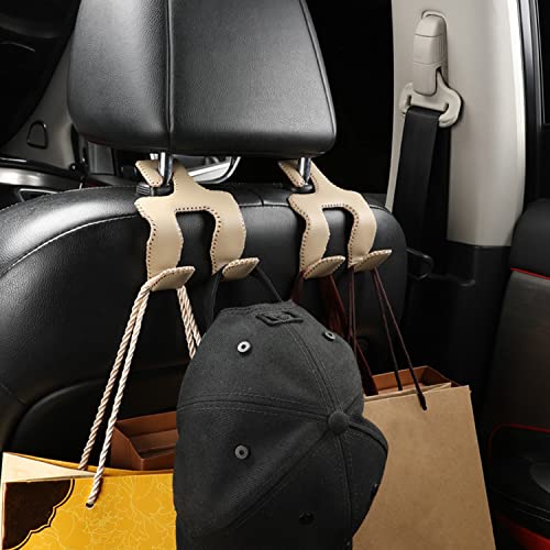 Sutekus 2 in 1 Car Seat Headrest Hooks, Leather Back Seat Organizer Universal Storage Hanger for Hanging Grocery Bag Purse Cloth,1 Pack