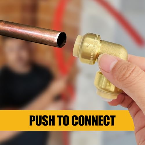 Sutekus Pex Fitting 1/2" Push-to-Connect Plumbing Fittings 90 Degree Elbow Fittings No Lead Brass Plumbing Fitting for Copper, PEX, CPVC Pipe, Pack of 6