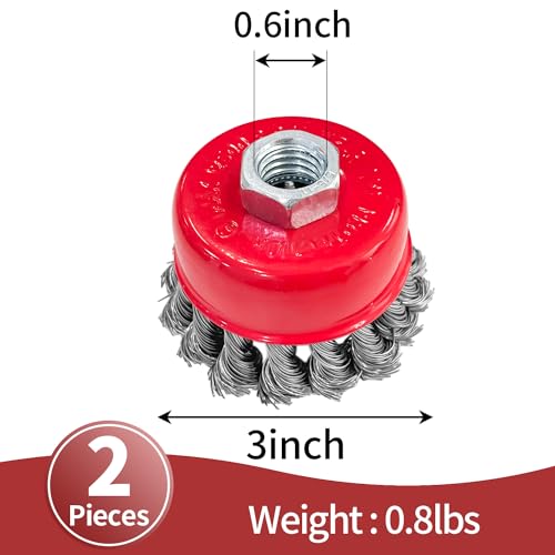 Sutekus Wire Wheel Cup Brush Twist Knotted Wire Brush Coarse Crimped Wire Brush Carbon Steel Wire Wheel with 5/8 Inch-11 Threaded Arbor for Angle Grinders