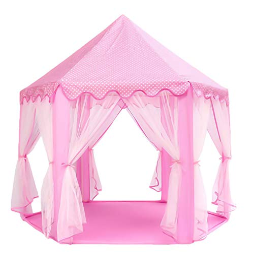 Sutekus Play Tent Girl's Dream Castle Hexagon Princess Tent Children Pretend Play House for Indoor Outdoor Game