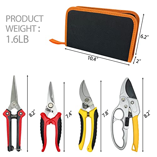 Sutekus 4 Pack Garden Pruning Set Shears Hand Pruners Bypass Pruning Shears Clippers Garden Trimmer Scissors Kit With Case