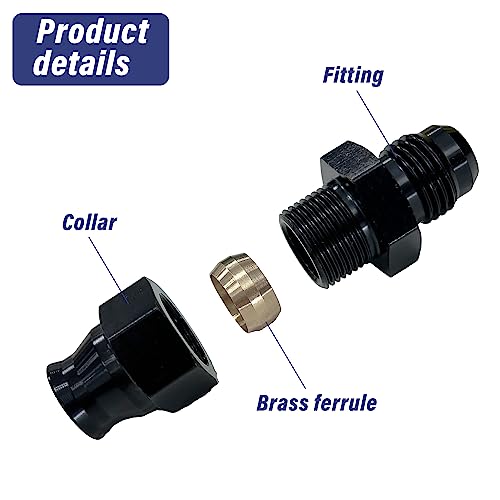 Sutekus 6AN Male to 5/16" Hardline Compression Fitting Adapter Aluminum Fuel Line Fitting Straight Hard Tube Adapter