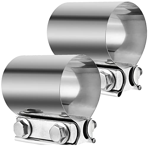 Sutekus Exhaust Clamp Butt Joint Exhaust Band Clamp Stainless Steel Band Coupler Sleeve, 2 PCS