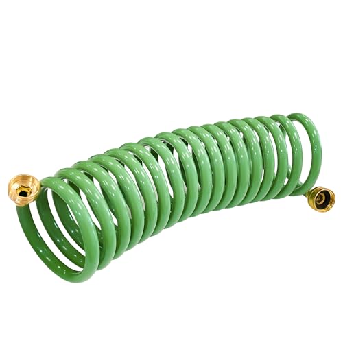 Sutekus Coil Hose Water Hoses Coiled Boat Hose Lightweight Self Coiling Garden Hose With 3/4 inch Brass Fittings