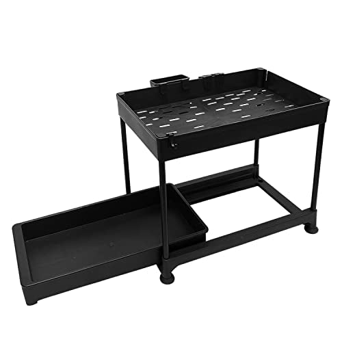 Sutekus Under Sink Organizers and Storage 2 Tier Slide Out Sink Organizer With Hooks & Hanging Cup Multi-Use Storage Shelves For Bathroom Kitchen Cabinet