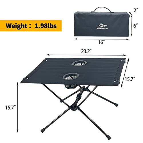 Sutekus Folding Camping Table with 2 Cup Holders Compact Lightweight Hard Top Camping Table with Storage Bag