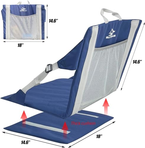 Sutekus Stadium Seat Cushion Waterproof Nylon Portable Bleacher Cushion Ultralight Seat Padding with Back Support for Sports Fishing Kayaks Camping