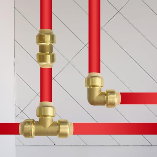 Sutekus Pex Fitting 1/2" Push-to-Connect Plumbing Fittings 90 Degree Elbow Fittings No Lead Brass Plumbing Fitting for Copper, PEX, CPVC Pipe, Pack of 6