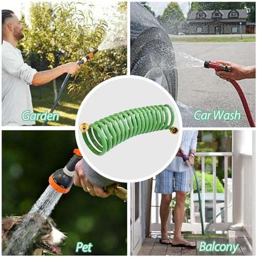 Sutekus Coil Hose Water Hoses Coiled Boat Hose Lightweight Self Coiling Garden Hose With 3/4 inch Brass Fittings