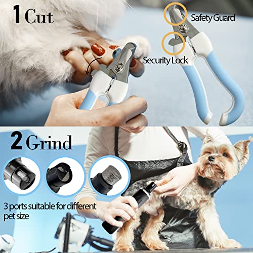 Sutekus Dog Nail Grinder Pet Nail Grinder with Nail Clippers Set Rechargeable Pet Nail Trimmer with LED Light for Small Medium Large Dogs & Cats