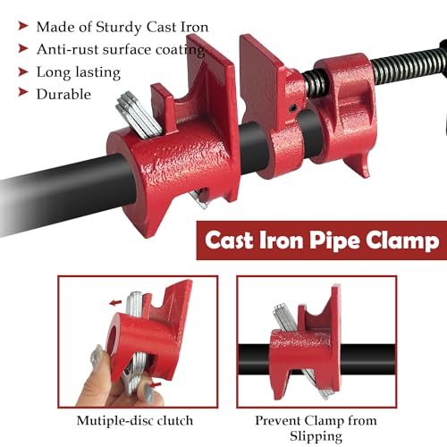 Sutekus Pipe Clamps 2 PACK Wood Gluing Pipe Clamp Set Heavy Duty Woodworking Cast Iron Clamp Fixture