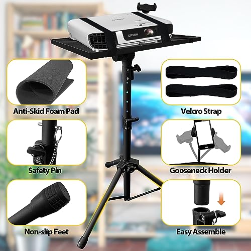 Sutekus Projector Stand Portable Projector Tripod with 180° Tilting Laptop Tripod Stand Adjustable From 22" to 90" with Phone Holder for Home Office Studio