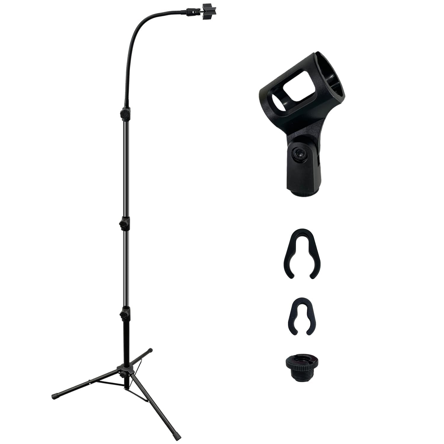 Sutekus Microphone Stand Boom Mic Stand Tripod Gooseneck mic arm stand 3'- 5.5' Height Adjustable with Mic Clips and 3/8" - 5/8" Adapters