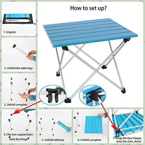 Sutekus Portable Camping Table Collapsible Aluminum Picnic Table Lightweight Side Table for Outdoor, Beach, BBQ, Picnic, RV, Backpacking, Medium