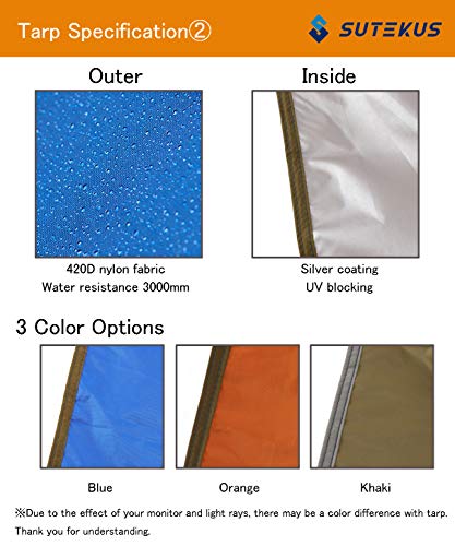 Sutekus Camping Tarp Hammock Rain Fly Waterproof Tent Tarp Lightweight Backpacking 12FT Extra Large Footprints for Camping Boat RV Or Pool Cover