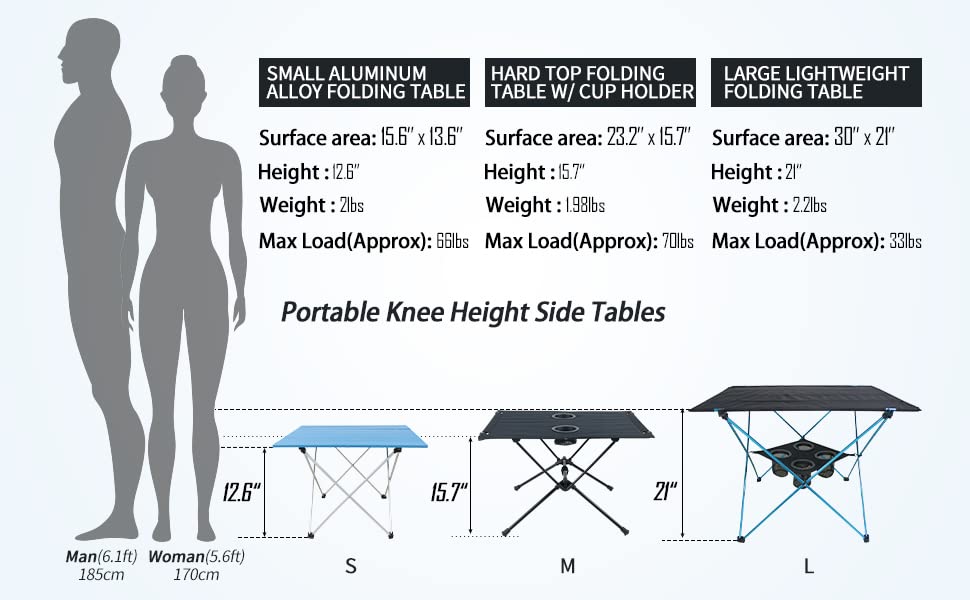 Sutekus Folding Camping Table with 2 Cup Holders Compact Lightweight Hard Top Camping Table with Storage Bag