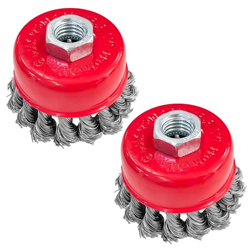 Sutekus Wire Wheel Cup Brush Twist Knotted Wire Brush Coarse Crimped Wire Brush Carbon Steel Wire Wheel with 5/8 Inch-11 Threaded Arbor for Angle Grinders