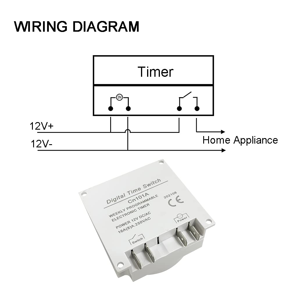 Sutekus 7 Day Digital Timer Switch DC 12V 16A Programmable Time Switch Relay
