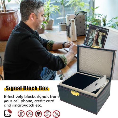 Sutekus Faraday Box Carbon Fiber Key Fob Protector Car Key Safe Protector RFID Signal Blocking Cages Signal Shielding Box