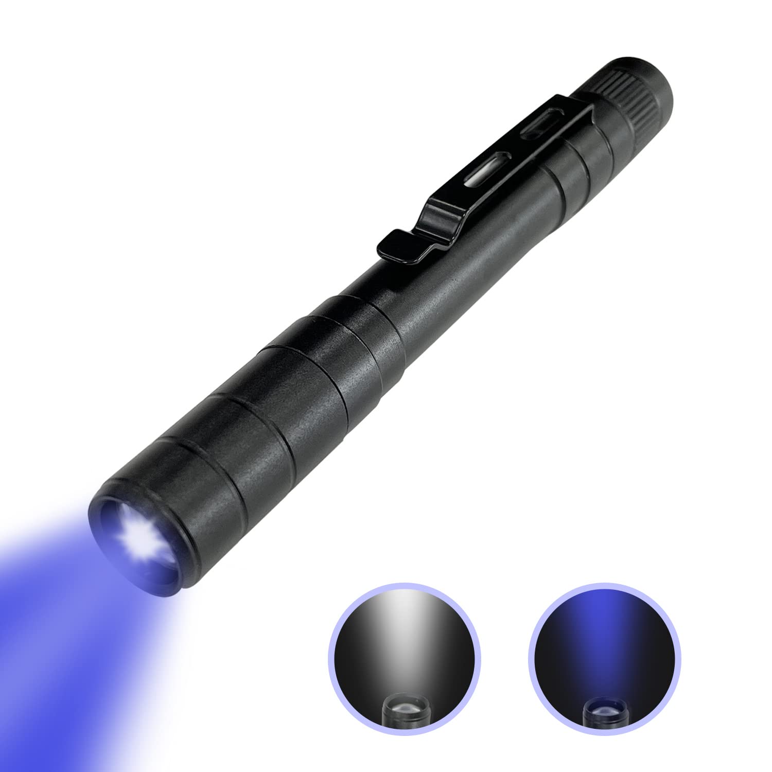 Sutekus UV Flashlight with Clip Multi-Function LED Pocket Pen Light Blacklight Detector for Cash Detector Camping, Pet Stain Detection