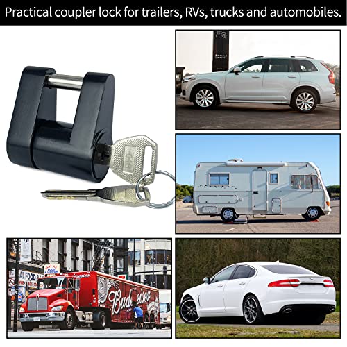 Sutekus Keyed Alike Trailer Coupler Lock, Dia 1/4 Inch, 3/4 Inch Span, Trailer Hitch Lock Heavy-Duty Steel Trailer Tongue Locks for Tow Boat RV Truck Car Coupler