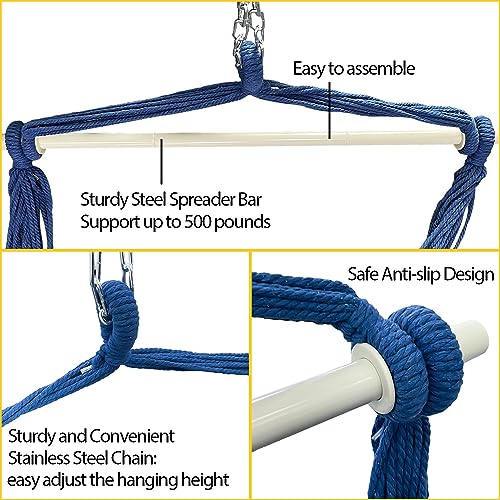 Sutekus Hammock Chair Hanging Rope Swing with 2 Cushions Portable Hammock Swing Chair with Steel Hardware Kit for Outdoor Patio, Bedroom, Porch, Deck