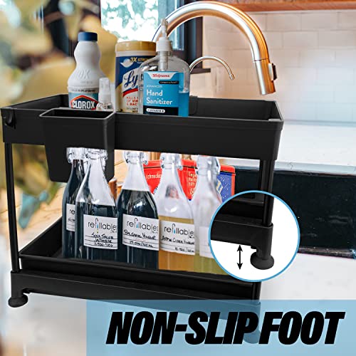 Sutekus Under Sink Organizers and Storage 2 Tier Slide Out Sink Organizer With Hooks & Hanging Cup Multi-Use Storage Shelves For Bathroom Kitchen Cabinet