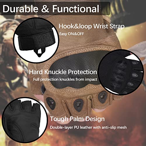 Sutekus Fingerless Tactical Gloves Touchscreen Work Gloves with Hard Knuckle Half Finger Utility Gloves for Sports Work Outdoor