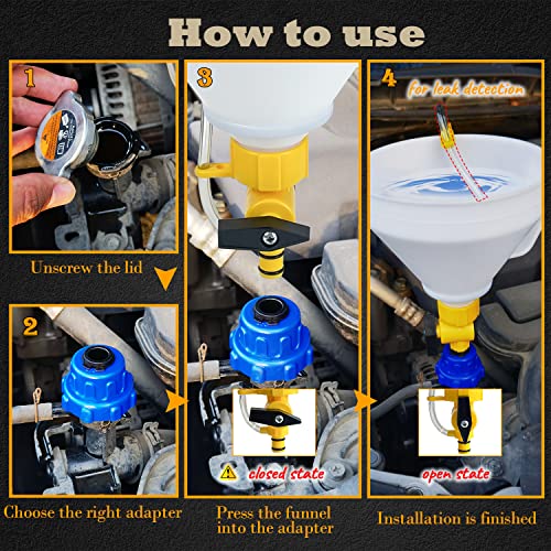 Sutekus Coolant Funnel Kit with Valve Switch No Spill Radiator Coolant Filling Funnel Bleeding Funnel with Adapters for GM Ford Mazda
