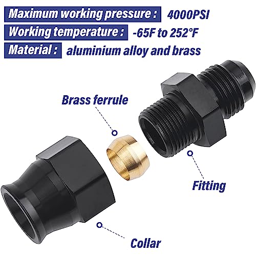 Sutekus 6AN Male to 5/16" Hardline Compression Fitting Adapter Aluminum Fuel Line Fitting Straight Hard Tube Adapter