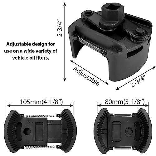 Sutekus Adjustable Oil Filter Wrench Universal Oil Filter Removal Tool Filter Housing Removal Tool 1/2" Drive Oil Filter Remover