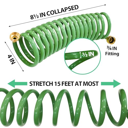 Sutekus Coil Hose Water Hoses Coiled Boat Hose Lightweight Self Coiling Garden Hose With 3/4 inch Brass Fittings